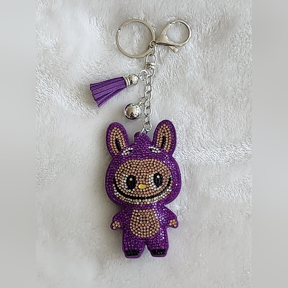 Labubu Purple Rhinestone Keychain Bag Charm